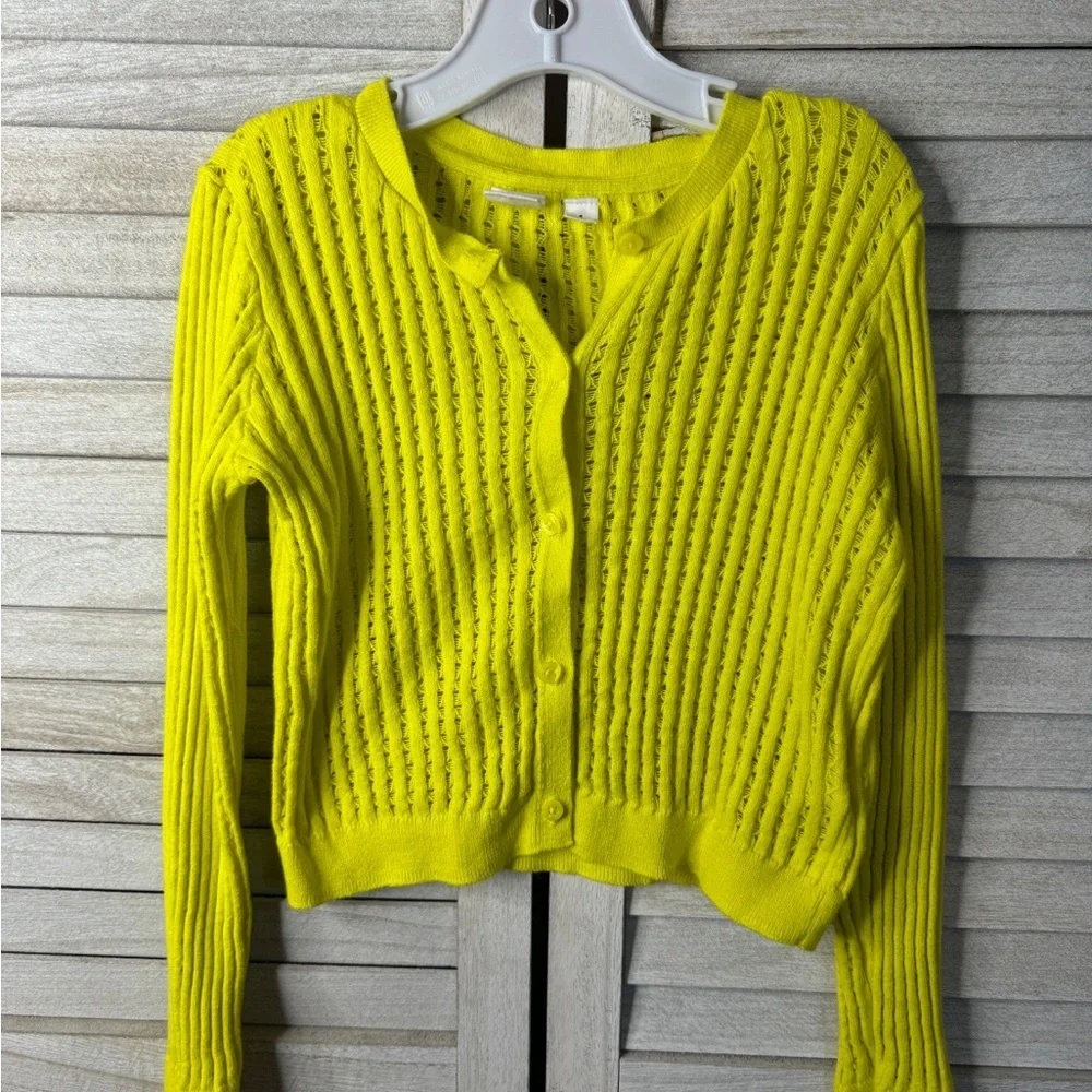 GAP Kids Neon Yellow Ribbed Cardigan Sweater Girls Size 5T
